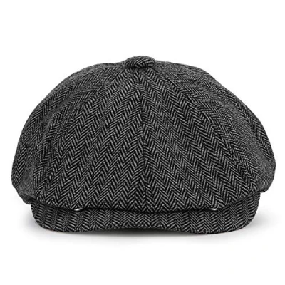 Image of KeepSa Newsboy Cap Baker Boy Hat Flat Caps 8 Panel Peaky Herringbone Tweed Gatsby Ivy Irish for Men and Women (Grey, 7 5/8 7/8)