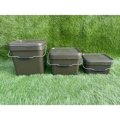 Image of Lidsters Fishing Square Bucket 5L 10L 17L Litre Carp Coarse Bait Buckets (One Of Each Size (3))