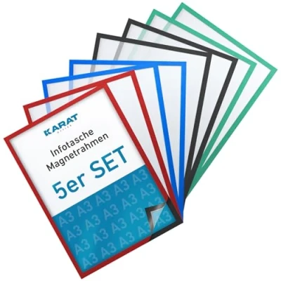 Image of KARAT Set of 5 Magnetic Frames DIN A3 for Children&#039;s Drawings, Document Holder, Information Bag, Picture Offer Signs, Sheet Holder Bag (Outer Dimensions 45 x 33 cm,
