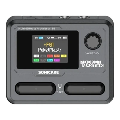 Image of SONICAKE Pocket Master Guitar Bass Amp Modeling IR Cabinets Simulation Multi Effects with Stereo OTG USB Audio Interface BT 1.77&quot; LCD Color Screen Black