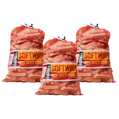 Image of Large Bulk 3 x Nets Quality Kindling Fire Starting Wood Kiln Dried 75L &amp; Cut Easy Storage Netted Bags Suitable for Burner Firepits Open Fires Stoves BBQs Pizza Ovens Barbecues Chimineas