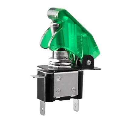 Image of Heschen Metal Toggle Switch Flick Flip, 12V 20A, SPST, ON/OFF 2 Positon, 3 Pin, with Waterproof Cap (clear green)