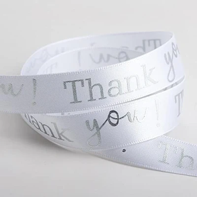 Image of Italian Options Thank You Ribbon White/Silver Satin (16mm x 10M)