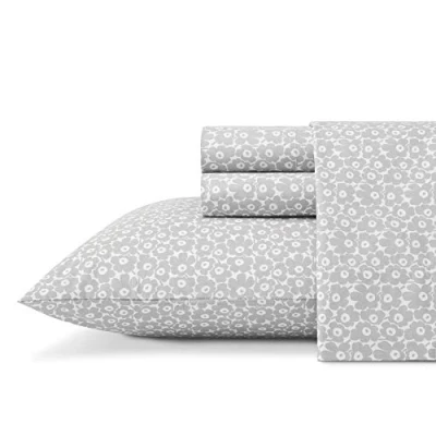 Image of MARIMEKKO Queen Sheets, Cotton Percale Bedding Set, Crisp &amp; Cool Home Decor (Pikkuninen Unikko Grey, Queen)