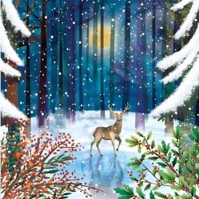 Image of GBCC Charity Christmas Cards Pack of 10 with Stag Forest Scene Eco Friendly Xmas Multipack Envelopes