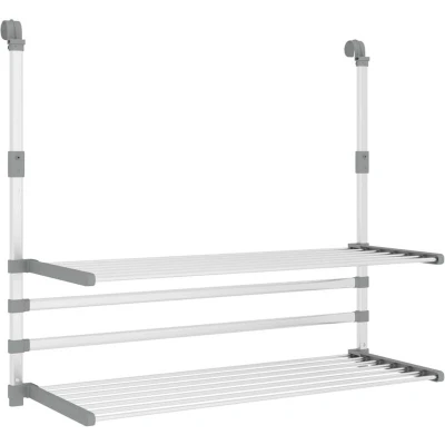 Image of vidaXL Drying Rack for Balcony 89x25x(60 95) cm Aluminium