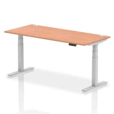 Image of Air 1800x800mm Height Adjustable Desk Beech Top Cable Ports Silver Leg