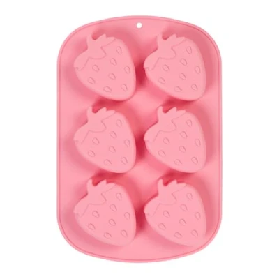 Image of Tala Silicone Baking Mould, 6 Cup Strawberry Shaped Mould for Individual Themed Cakes, Biscuits, Jelly&#039;s, Freezer Pops and Boiled Sweets, BPA Free Dishwasher Safe
