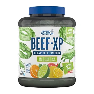 Image of Applied Nutrition Beef XP Clear Hydrolysed Protein Isolate, Fruit Juice Style, Dairy Free Powder, Lactose Free, Zero Sugar, Low Fat, 1.8kg 60 Servings (Citrus Twist)