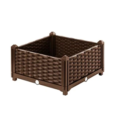 Image of Garden Raised Flower vegetables, herbs Bed Rattan Effect Fence Planter Lawn Edging Pot Brown