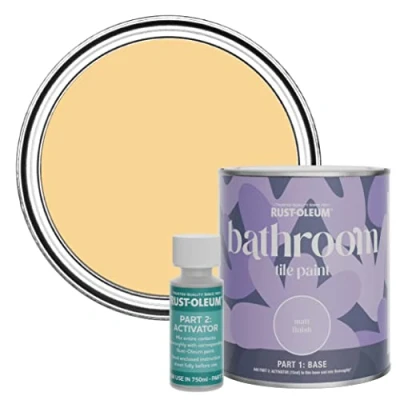 Image of Rust Oleum Yellow Water Resistant Bathroom Tile Paint in Matt Finish Mustard 750ml