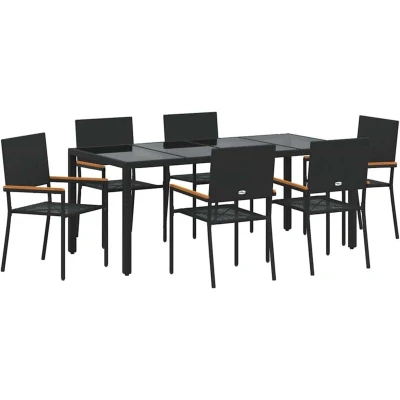 Image of vidaXL 7 Piece Garden Dining Set Black Poly Rattan