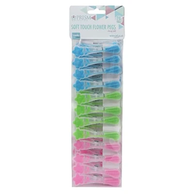 Image of JVL Prism Soft Touch Flower Design Pegs, Pack of 24, Multicolor (19 272)