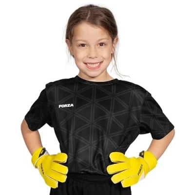 Image of FORZA Kids&#039; Short Sleeve Goalkeeper Jersey [4 Colours] Football Goalie Shirts for Boys &amp; Girls Ages 5 14 (UK, Age, 13 Years, Regular, Black)