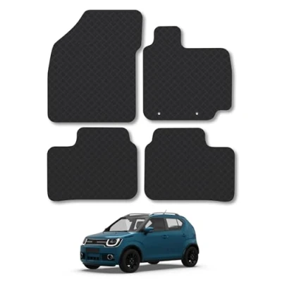 Image of Rubber Car Mats Compatible with SuzUKi Ignis (2016 2021) Tailored Fit Floor Set Accessory Black Custom 4 Pieces Clips Anti Slip Backing, Heavy Duty &amp; Waterproof