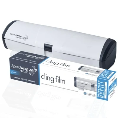 Image of PROWRAP Speedwrap Pro 300 Dispenser with Safety Blade Including Foil, Pachment or Cling Film Kit for Kitchen Includes 1 Roll Environment Friendly Food Wrap Solution (Dispenser &amp; Film)