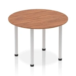 Image of Impulse 1000mm Round Table Walnut Top Silver Post Leg