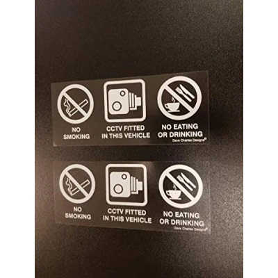 Image of pack of 2 CCTV Active Window Sticker No smoking eating taxi sign 50mm x 120mm for taxis minibus bus etc