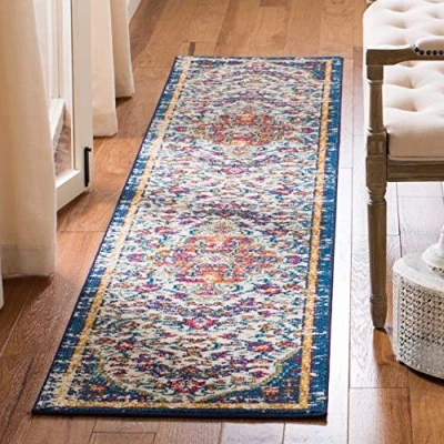 Image of SAFAVIEH Modern Chic Rug for Living Room, Dining Bedroom Madison Collection, Short Pile, in Ivory and Orange, 61 X 244 cm