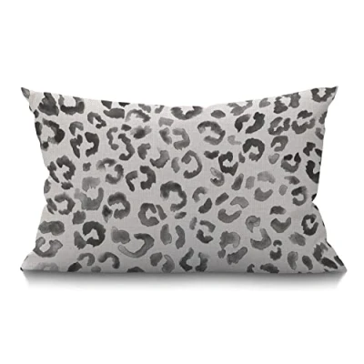 Image of BGBDEIA Cute Snow Leopard Pattern Cushion Cover Farmhouse Gray Watercolor Hand Paint Camouflage White Spots Decorations Pillow Case for Sofa Couch Cotton Linen 30 x 50 cm 12x20 Inches