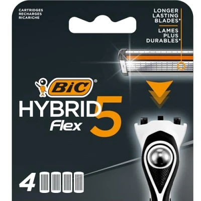 Image of BIC Hybrid 5 Flex Men&#039;s Shaver Refills with Moveable Nano Tech Titanium Coated Razor Blades Box of 4 Cartridges