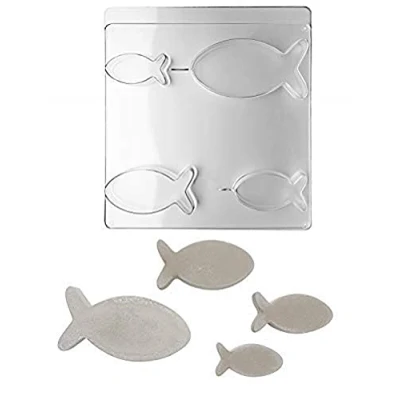 Image of Rayher Fish Shape Casting Mould for Concrete Crafts, Tray with Four Ichthys Shapes and Soap Making, clear plastic, various sizes, 36083000