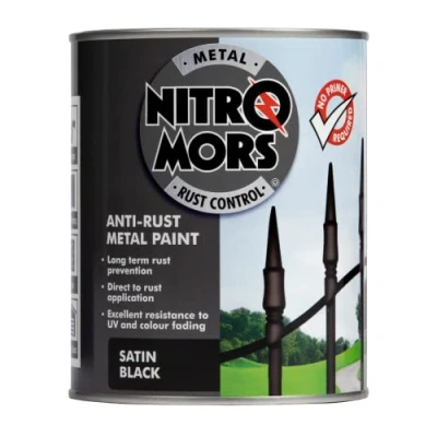 Image of Nitromors Anti Rust Satin Finish Metal Paint, No Primer Required, Black, 750 ml