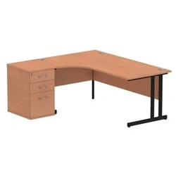 Image of Impulse 1800 LH Crescent Desk Beech Black Cantilever 600 High Ped