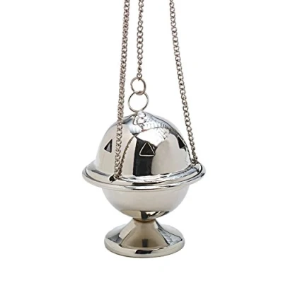 Image of NKlaus Incense Burner with Chain 30cm Brass Deco silver 7529