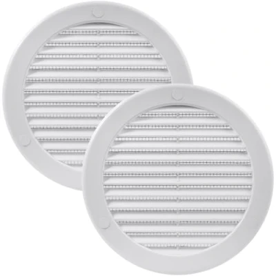 Image of Vent Systems ø125 mm / 5&quot; Inch White Soffit Cover Pack of 2 Round Air Louver Grille Built in Insect Screen HVAC Vents for Bathroom, Home Office, Kitchen
