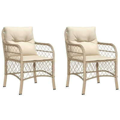 Image of vidaXL Garden Chairs with Cushions 2 pcs Beige Poly Rattan