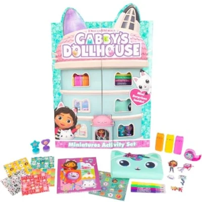 Image of RMS International Dreamworks Gabby&#039;s Dollhouse Miniatures Activity Set Creative Craft Kit with Pencil Case, Scrapbook, and More! 3+ Girls Gift
