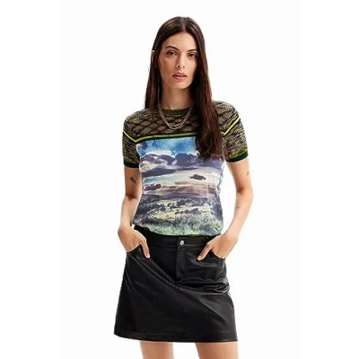 Image of Desigual Landslas Landscape Design Fine Knit Top 23WWTKB6 Multicoloured