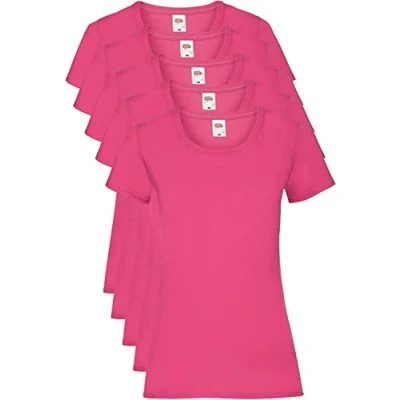 Image of Fruit of the Loom Women Valueweight 5 T Shirt, Pink (Fuchsia 57), 16 (Manufacturer Size:XL/16) pack