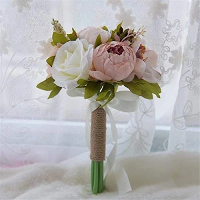 Image of Fouriding Wedding Bouquet Artificial Mutiple Silky Flowers Rose Bridal Bouquets for Bride Bridesmaid Holding Decoration (Peony)