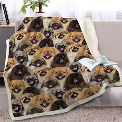 Image of BlessLiving Fuzzy Dogs Blanket For Kids Adults Cute Puppy Fleece Reversible Animal Pattern Sherpa Throw Twin/Double (Pug,150x200cm)