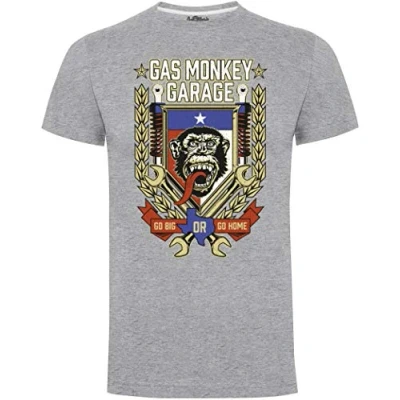Image of Gas Monkey Garage Go Big or Home Mens Gents Grey T Shirt (Large)