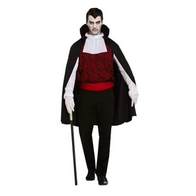 Image of HENBRANDT Adult Men’s Vampire Costume with Cape Scary Fancy Dress Halloween Up Outfit Count Gothic Horror Medium One Size Mens