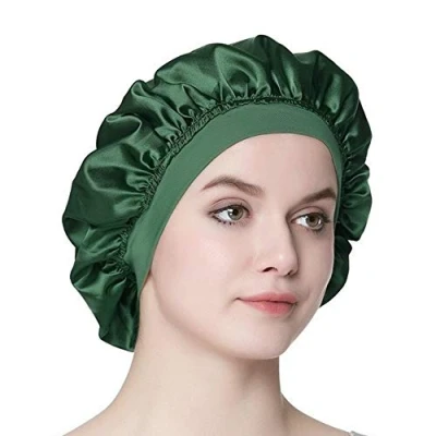 Image of Alnorm Chemo Sleep Caps for Women Satin Bonnet Dark Green