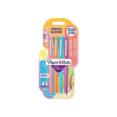 Image of Paper Mate Flair Felt Tip Pens Medium (0.7 mm) Tropical Vacation Colours 4 Count