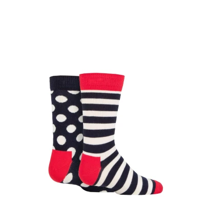 Image of Kids 2 Pair Happy Socks Stripe Sock Navy 3 Years