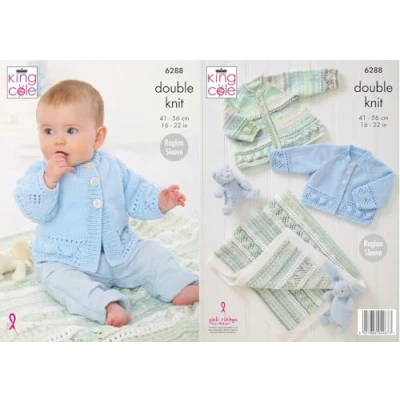 Image of King Cole Knitting Pattern Double Knit Babies Jacket, Cardigan &amp; Blanket (6288)