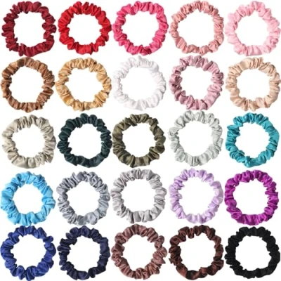 Image of 25 PCS Satin Hair Scrunchies for Thin Hair, Small Women, Mini Scrunchy Ties Sleep, Silk Bulk Curly Pack