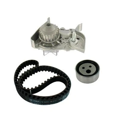 Image of 7700273279, 7700273650, 7700866518, 8200146301 Water Pump + Timing Belt Kit SKF VKMC 06005 96 with rounded tooth profile Sheet Steel RENAULT: CLIO 2