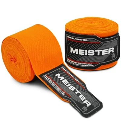 Image of Meister Adult 180&quot; Semi Elastic Hand Wraps for MMA &amp; Boxing (Pair) Orange