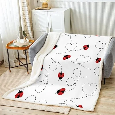 Image of Homemissing Ladybird Fleece Throw Blanket Kids Stripes Lines Plush for Bed Sofa Cute Sherpa Kawaii Fuzzy Room Decor Cartoon Baby 30x40 Inch