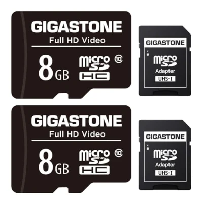 Image of Gigastone 8GB 2 Pack Micro SD Card, FHD Video, Surveillance Security Cam Action Camera Drone Professional, 80MB/s SDXC UHS I U1 Class 10