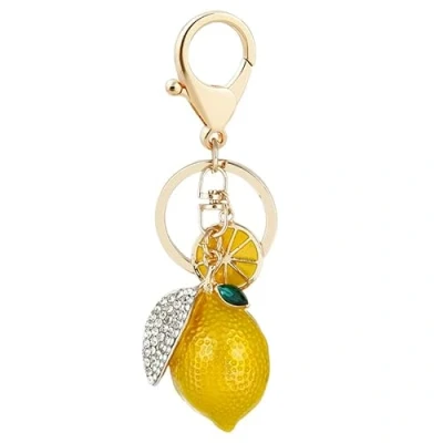 Image of shilipu Cute Rhinestone Lemon Keychain Fruit Keyring Key Chain Bag Car Ring For Purse Backpack Jewelry Gift Women Men