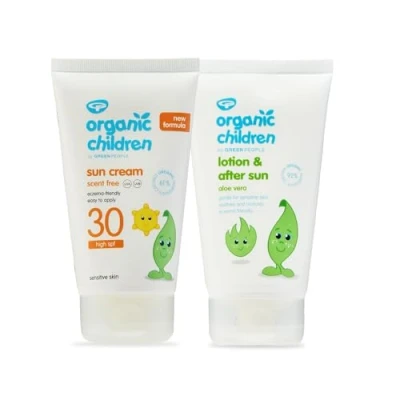 Image of Green People Organic Children Sun Cream SPF30 + After Bundle 2x150ml Natural, Sunscreen for Kids Eczema Friendly, Sensitive Skin, Prickly Heat Easy to Apply Babies 6m+,