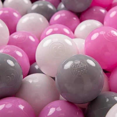 Image of KiddyMoon Soft Plastic Play Balls 100 Balls/7Cm 2.75In Multi Colour Made In EU, Grey/White/Pink